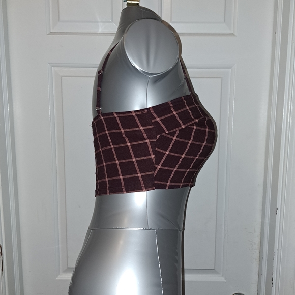 Forever 21 Burgundy Plaid Crop Top Sz S - Picture 5 of 10
